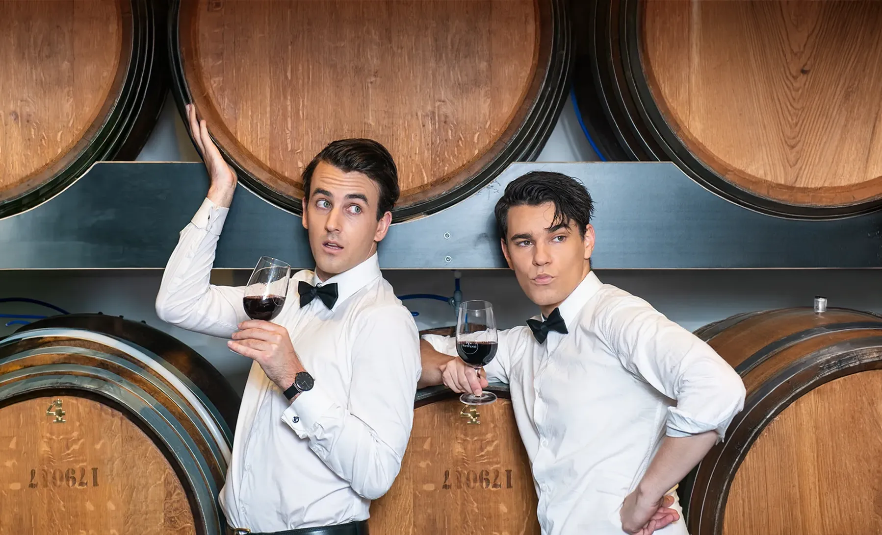 Sweeney & Ethan in wine cellar